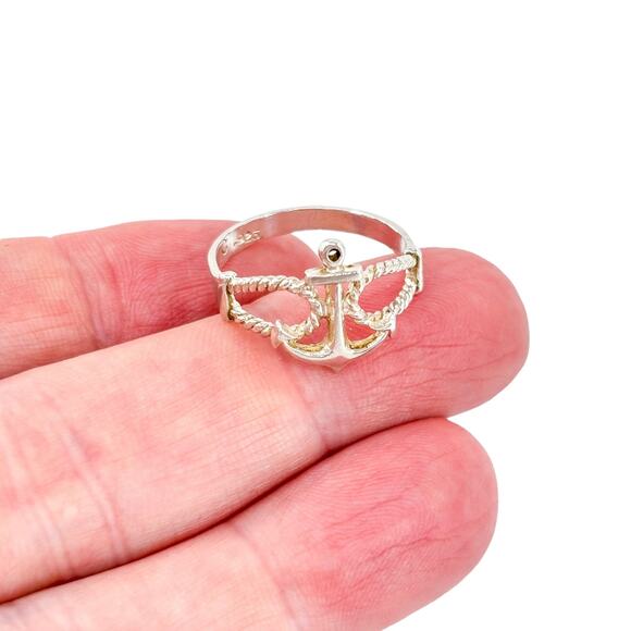 Vintage Sterling Silver 925 Anchor Ring Size 8.5 - Picture 1 of 8